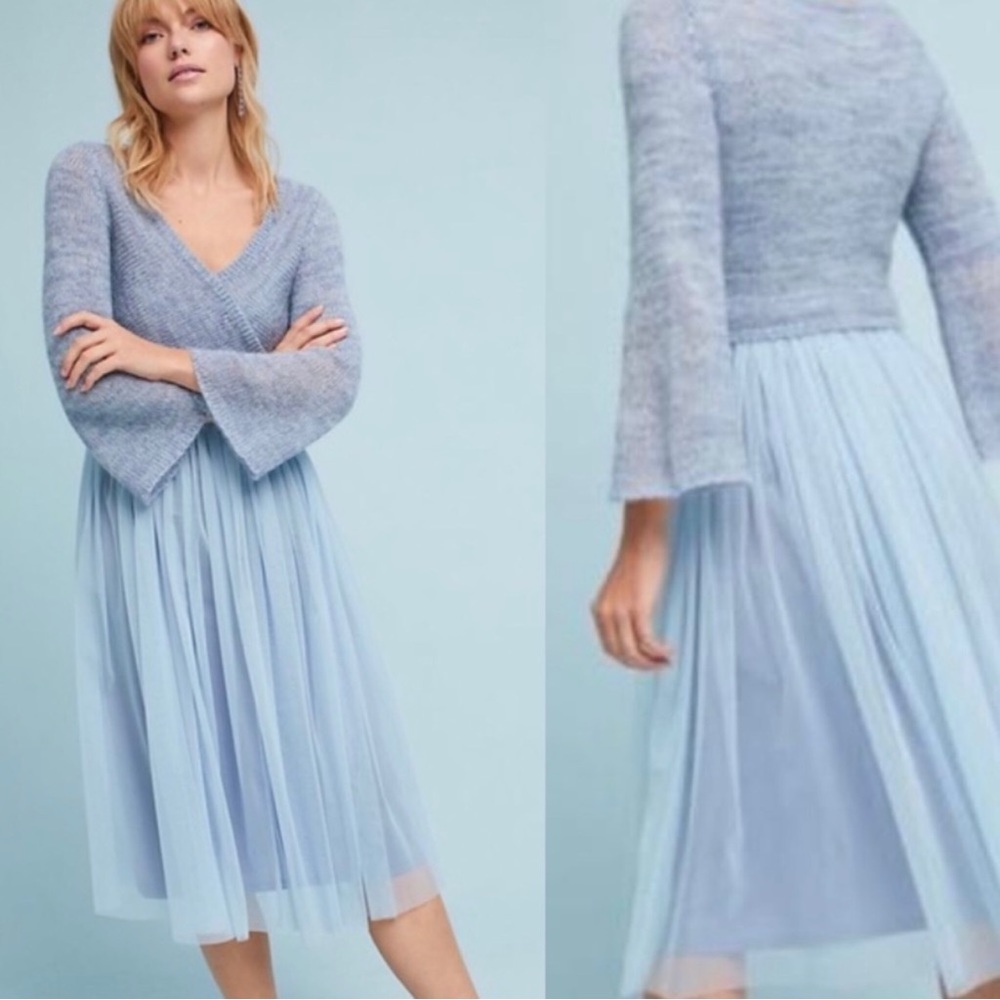 Anthropologie Maeve Sky Blue Sweater Tulle Dress